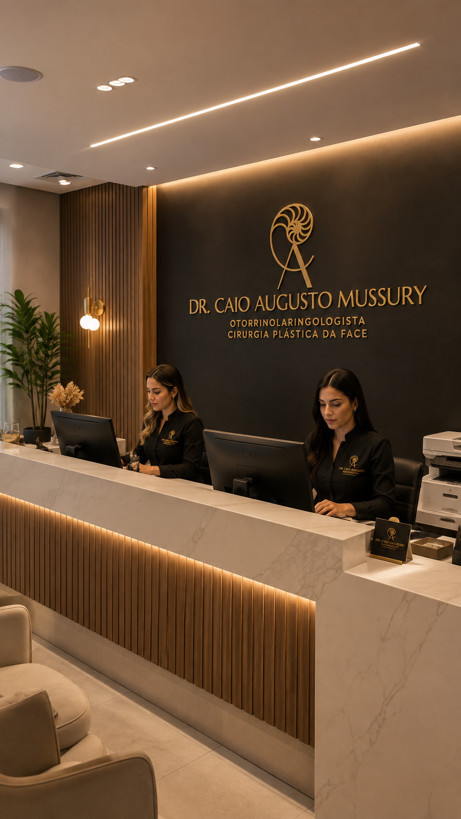 Recepção da clínica do Dr. Caio Augusto Mussury para consulta presencial